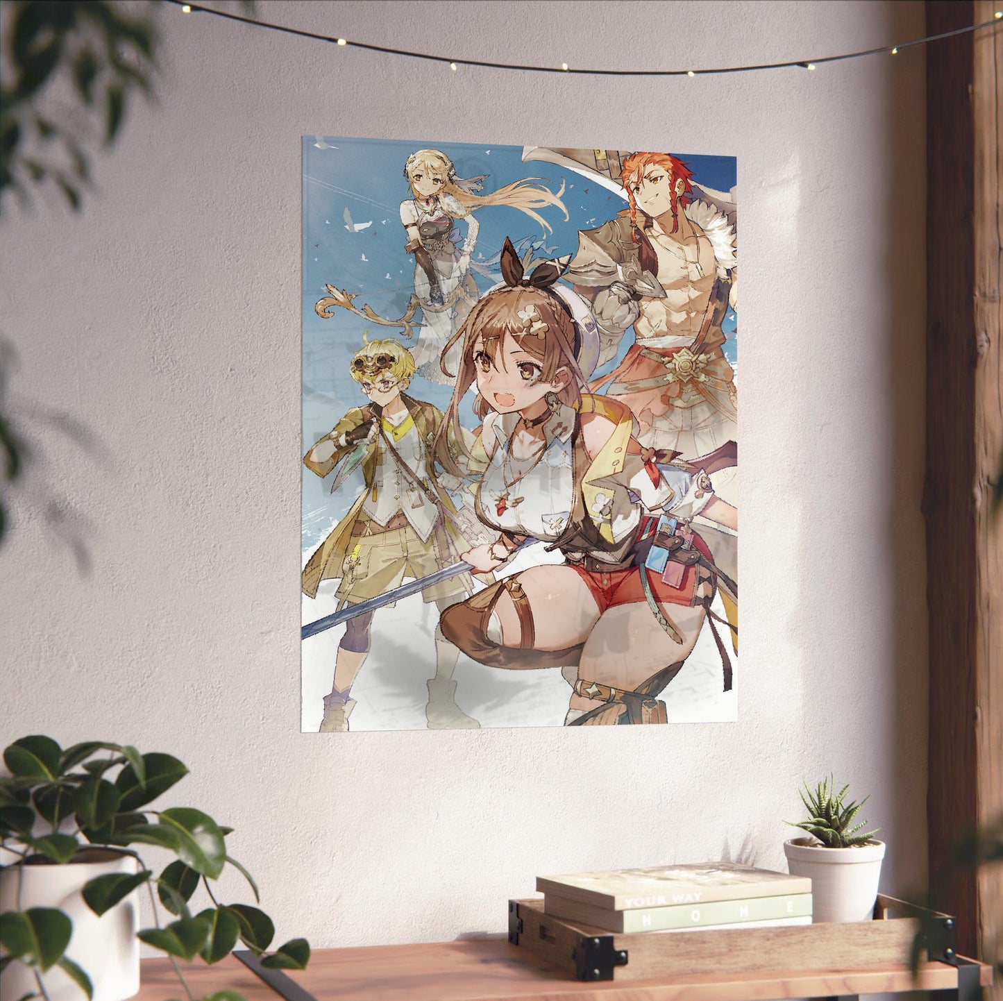 Atelier Ryza 3 Alchemist of the End and the Secret Key Main Visual 2 by Toridamono unframed on a white wall above a desk