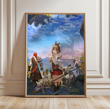 Atelier Ryza 3 Alchemist of the End and the Secret Key Main Visual 3 by Toridamono in a light oak frame leaning against a white wall
