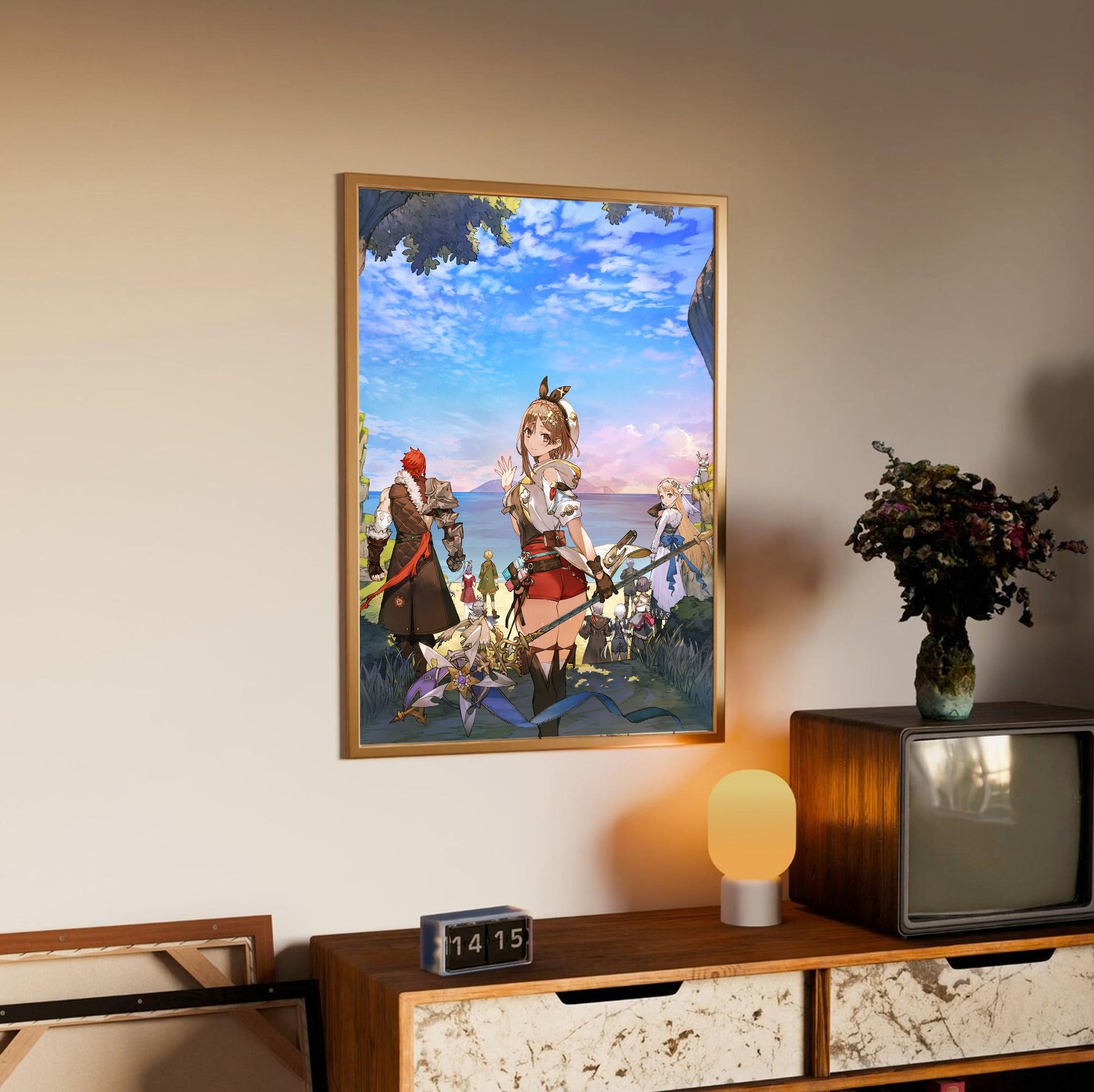 Atelier Ryza 3 Alchemist of the End and the Secret Key Main Visual 3 by Toridamono in an oak frame above a sideboard