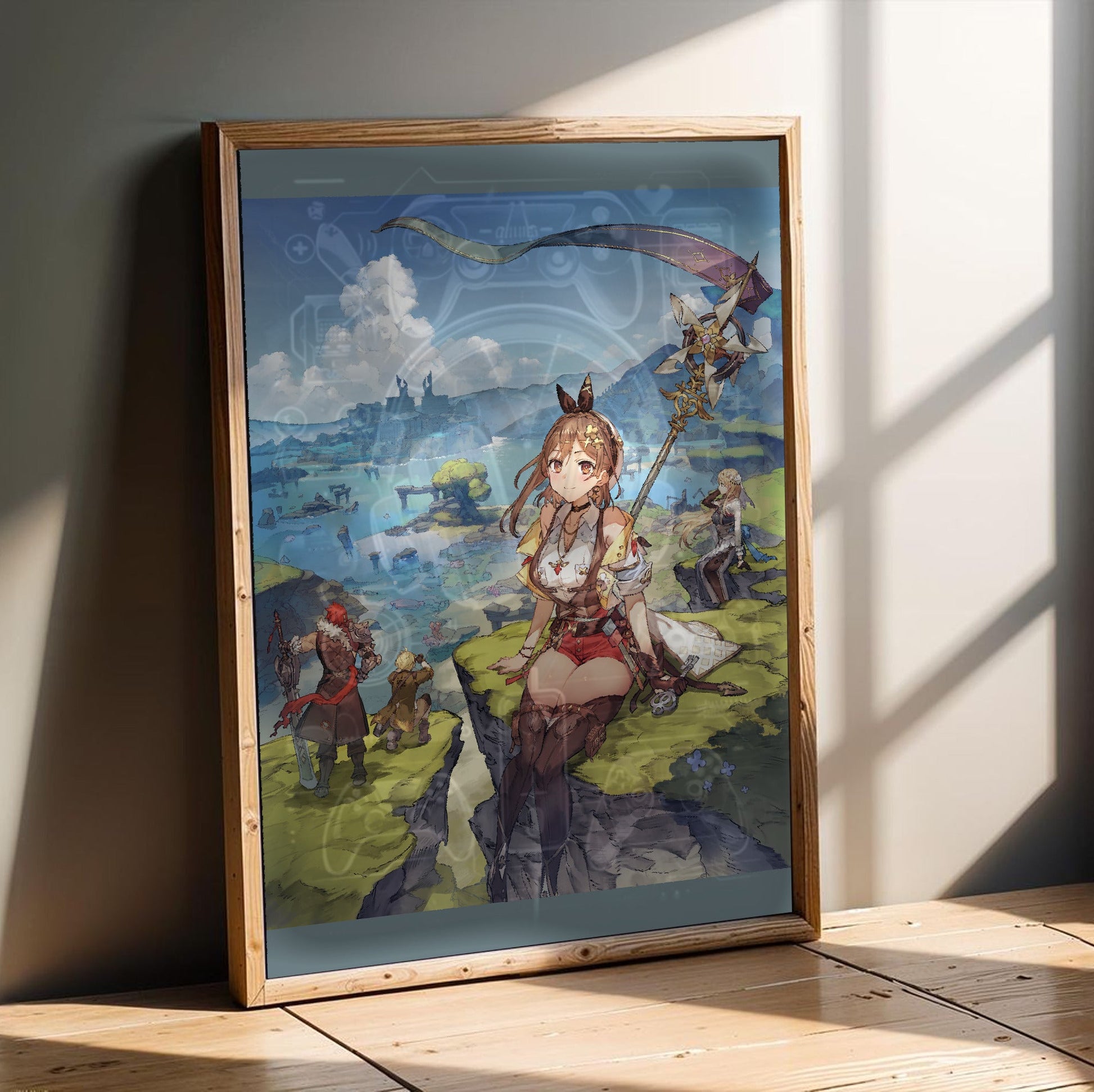 Atelier Ryza 3 Alchemist of the End and the Secret Key Main Visual by Toridamono in an oak frame leaning on a wooden floor