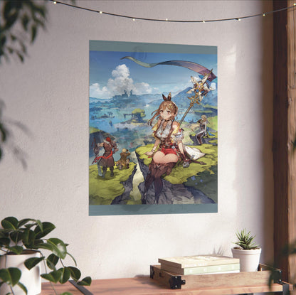 Atelier Ryza 3 Alchemist of the End and the Secret Key Main Visual by Toridamono unframed on a white wall above a desk