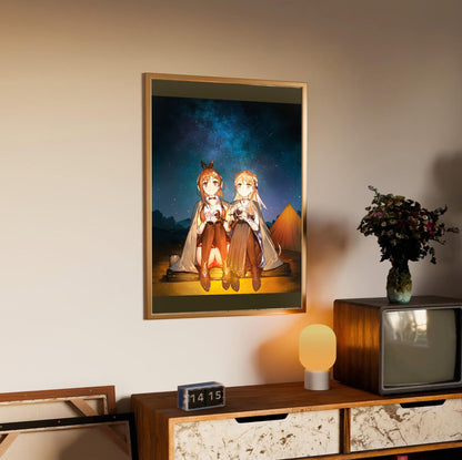 Atelier Ryza 3 Ryza and Klaudia Illustration in an oak frame above a sideboard
