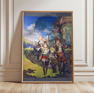 Atelier Ryza Ever Darkness and the Secret Hideout Official Key Art in a light oak frame leaning against a white wall