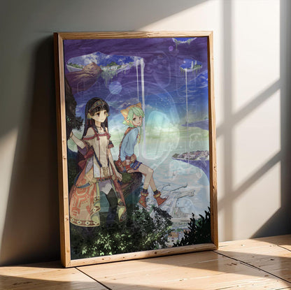 Atelier Shallie Alchemists of the Dusk Sea Main Visual by Hidari in an oak frame leaning on a wooden floor