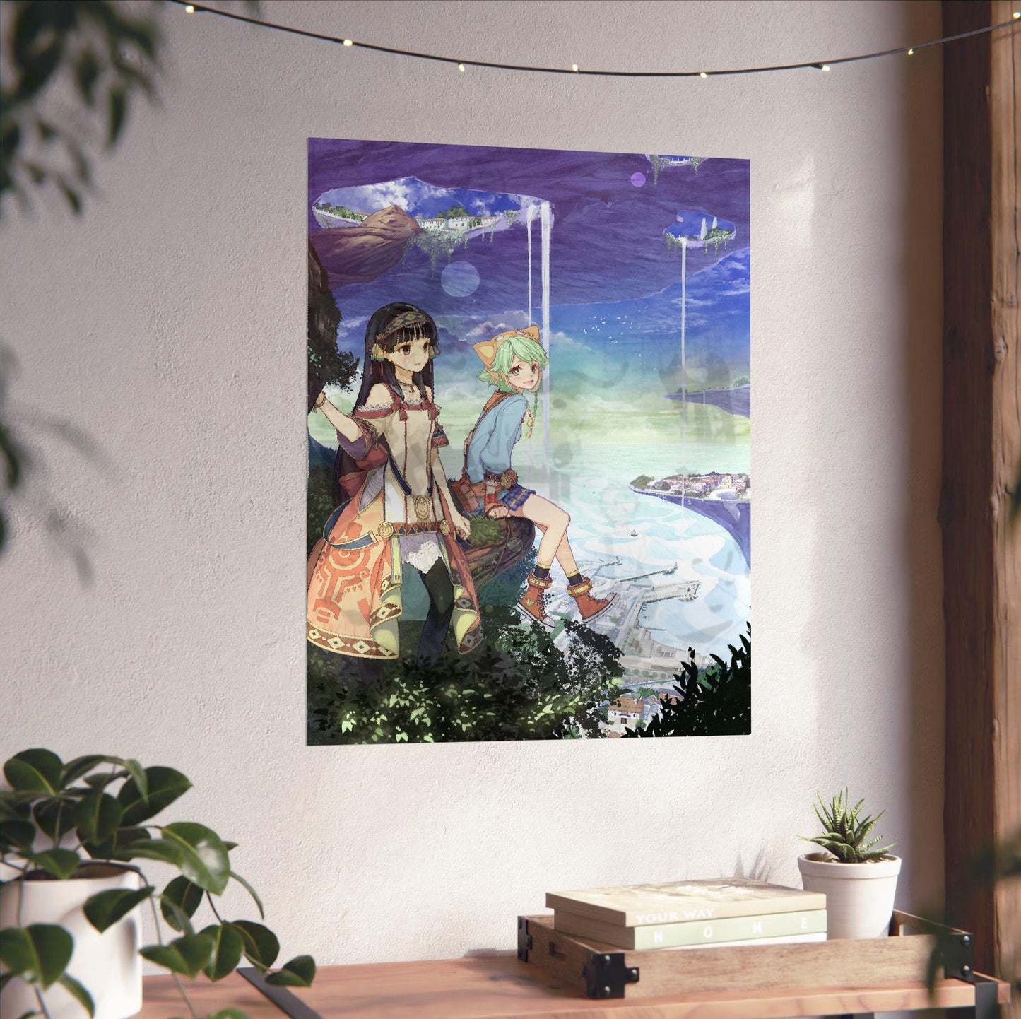Atelier Shallie Alchemists of the Dusk Sea Main Visual by Hidari unframed on a white wall above a desk
