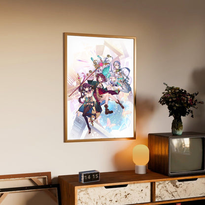 Atelier Sophie The Alchemist of the Mysterious Dream Official Key Art in an oak frame above a sideboard