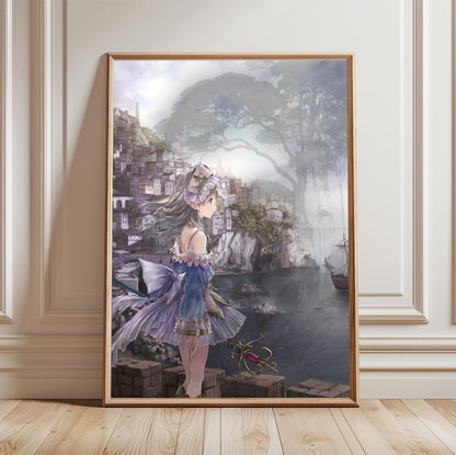 Atelier Totori The Adventurer of Arland US Cover Art in a light oak frame leaning against a white wall