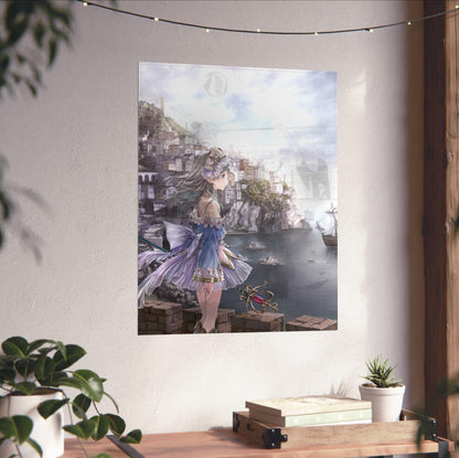 Atelier Totori The Adventurer of Arland US Cover Art unframed on a white wall above a desk