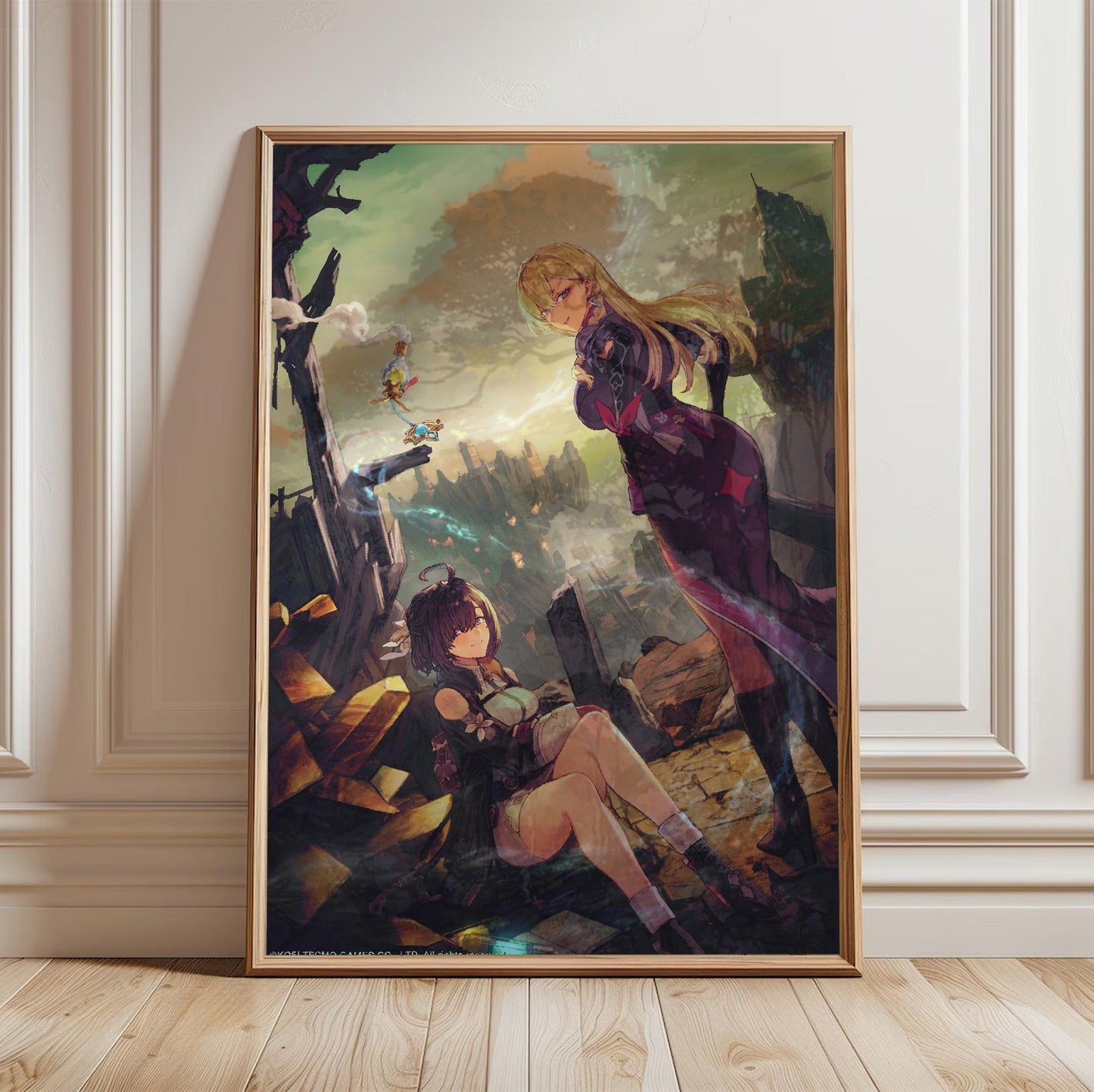 Atelier Yumia The Alchemist of Memories and the Envisioned Land Auruma Region Ruins in a light oak frame leaning against a white wall