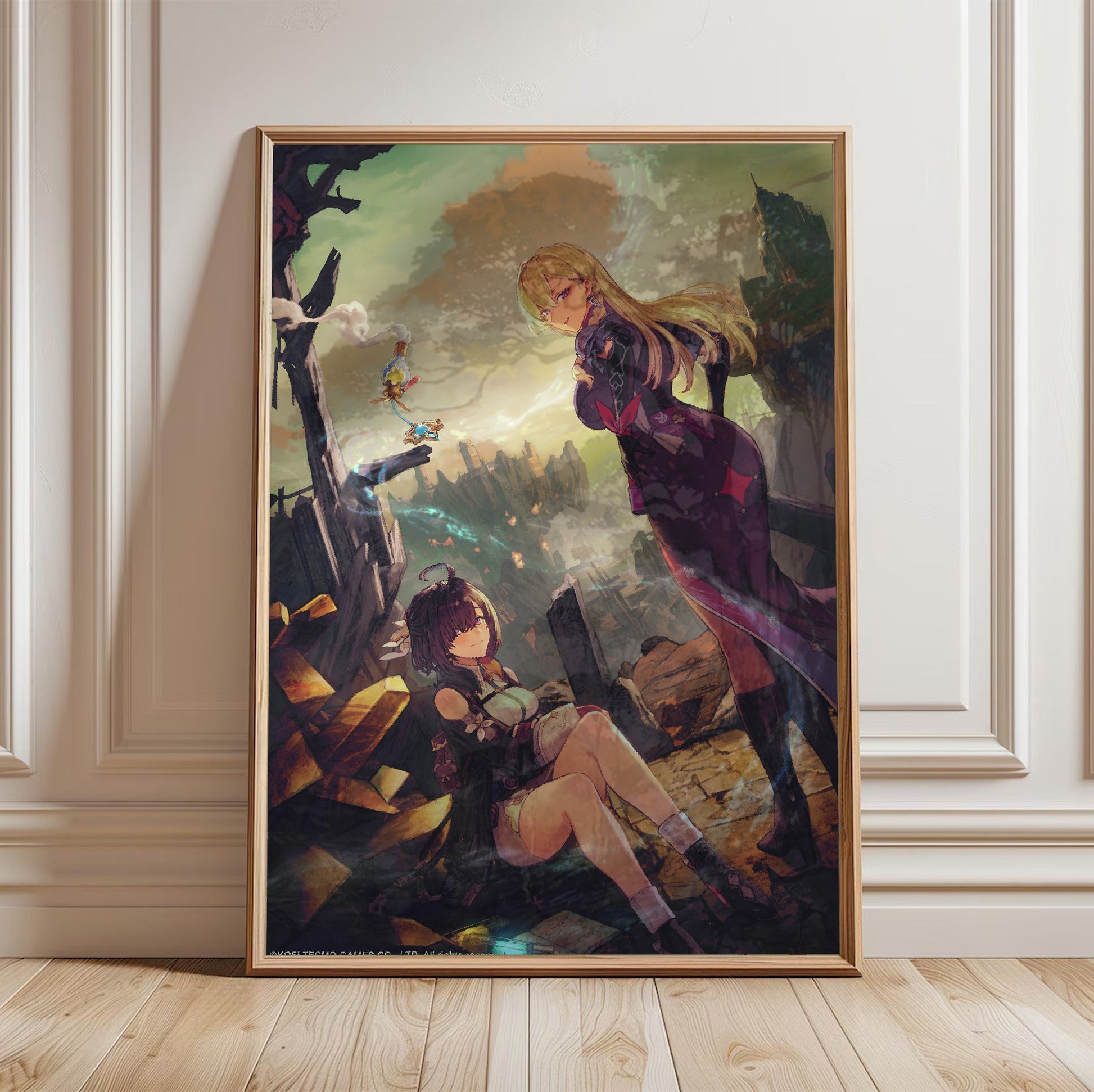 Atelier Yumia The Alchemist of Memories and the Envisioned Land Auruma Region Ruins in a light oak frame leaning against a white wall