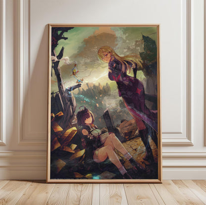 Atelier Yumia The Alchemist of Memories and the Envisioned Land Auruma Region Ruins in a light oak frame leaning against a white wall