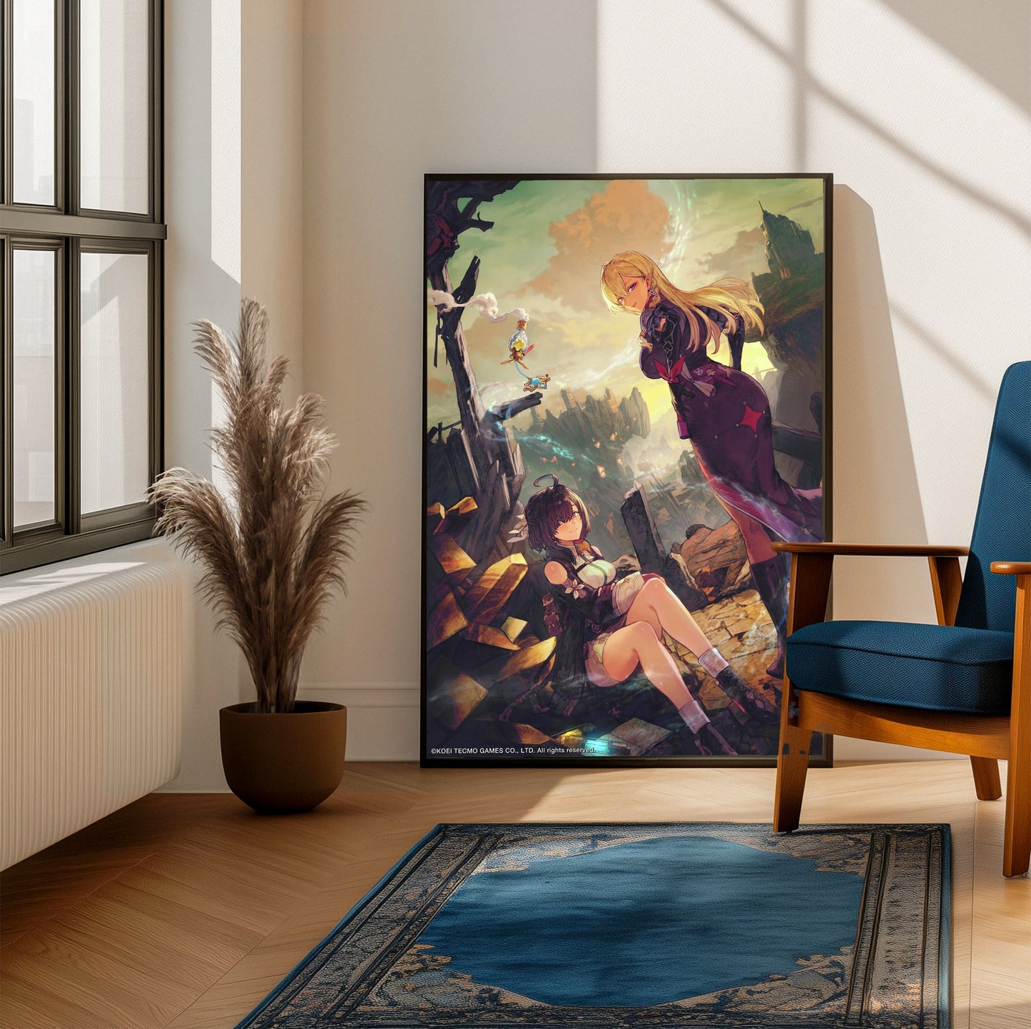Atelier Yumia The Alchemist of Memories and the Envisioned Land Auruma Region Ruins framed beside a blue armchair in a sunlit room