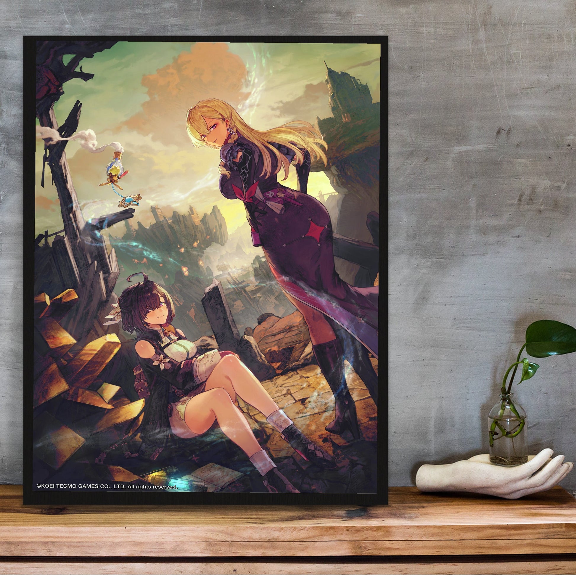 Atelier Yumia The Alchemist of Memories and the Envisioned Land Auruma Region Ruins in a black frame on a wooden shelf against concrete