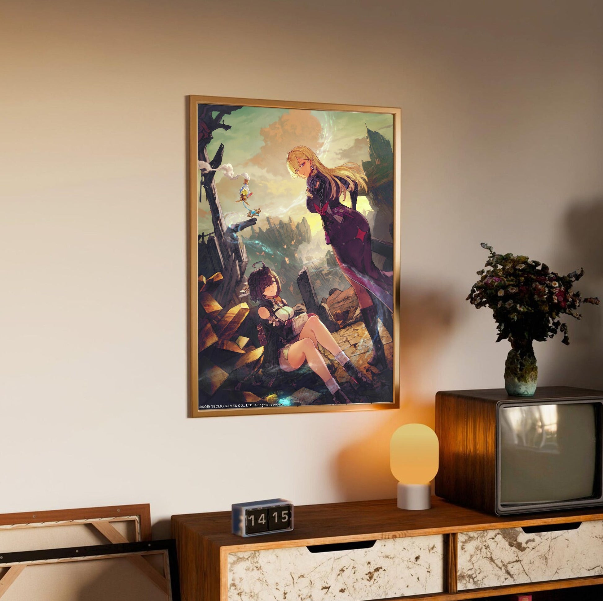 Atelier Yumia The Alchemist of Memories and the Envisioned Land Auruma Region Ruins in an oak frame above a sideboard