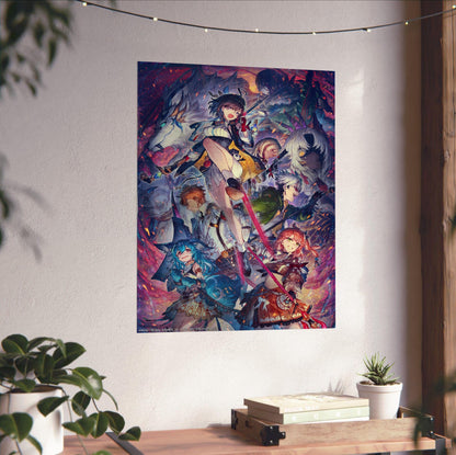 Atelier Yumia The Alchemist of Memories and the Envisioned Land Key Art 02 unframed on a white wall above a desk