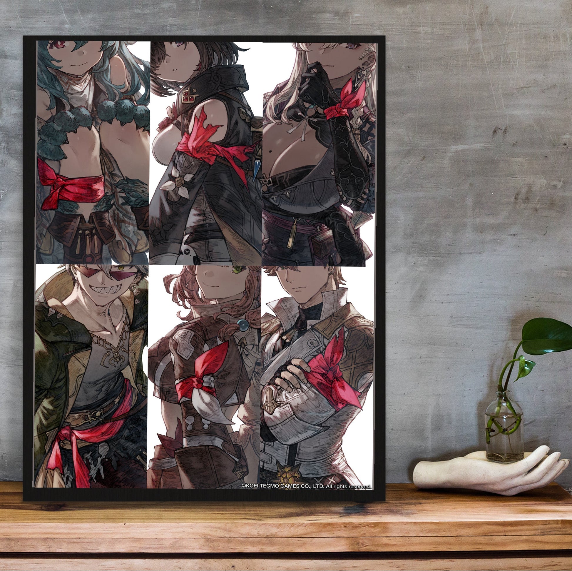 Atelier Yumia The Alchemist of Memories and the Envisioned Land Key Art 04 in a black frame on a wooden shelf against concrete