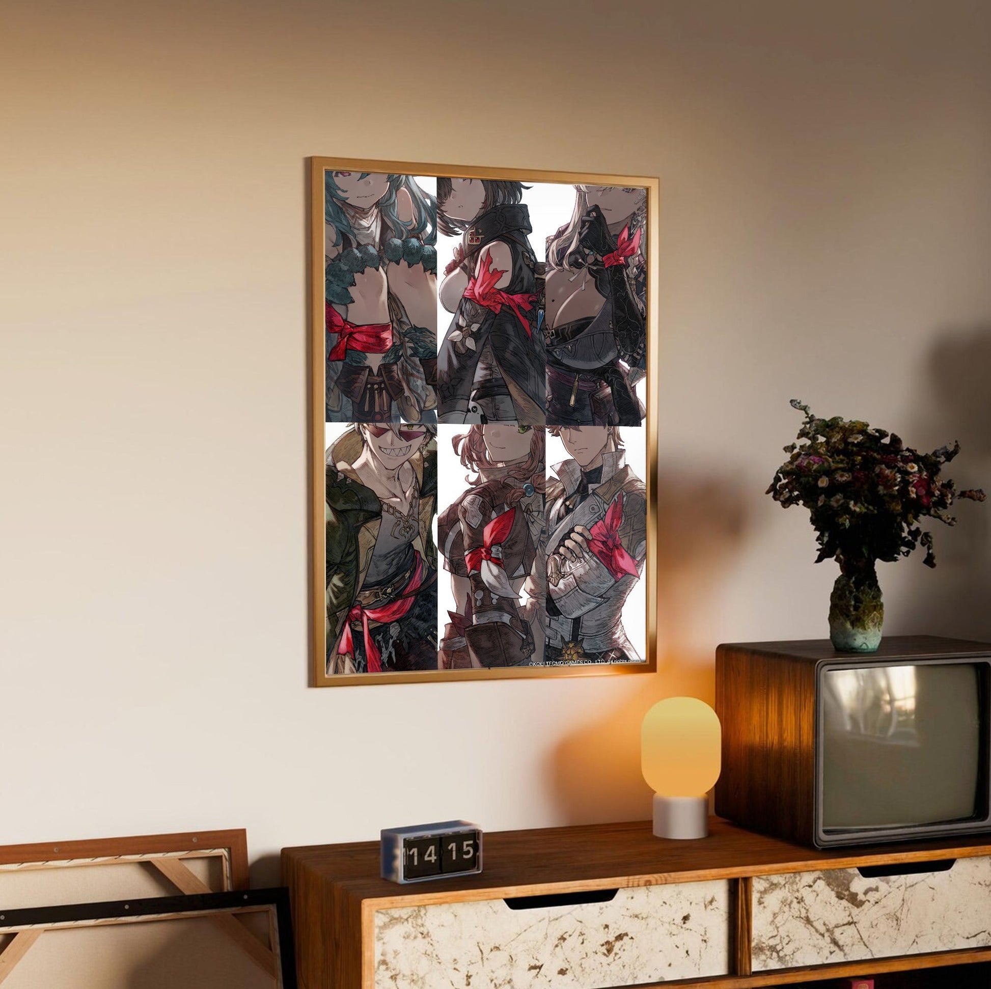 Atelier Yumia The Alchemist of Memories and the Envisioned Land Key Art 04 in an oak frame above a sideboard
