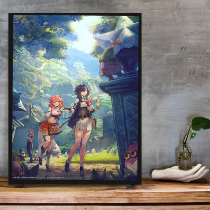 Atelier Yumia The Alchemist of Memories and the Envisioned Land Visiting the Alber in a black frame on a wooden shelf against concrete
