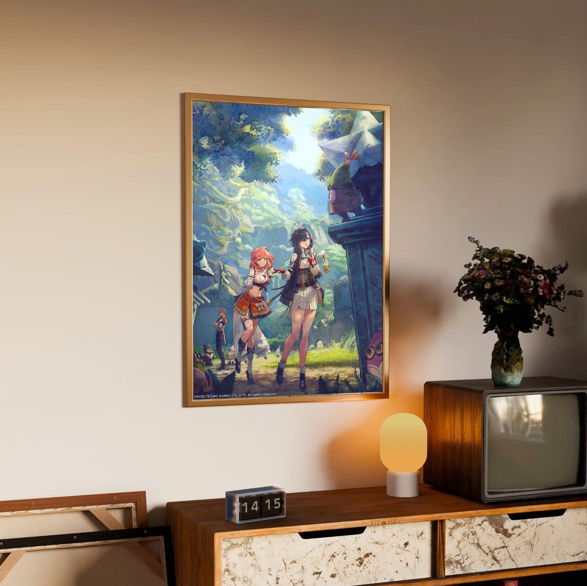 Atelier Yumia The Alchemist of Memories and the Envisioned Land Visiting the Alber in an oak frame above a sideboard