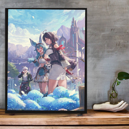 Atelier Yumia The Alchemist of Memories and the Envisioned Land Welleks Settlement in a black frame on a wooden shelf against concrete
