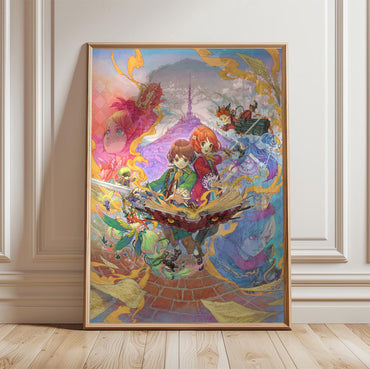 Avalon Code Main Illustration by Haccan in a light oak frame leaning against a white wall