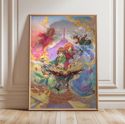 Avalon Code Main Illustration by Haccan in a light oak frame leaning against a white wall