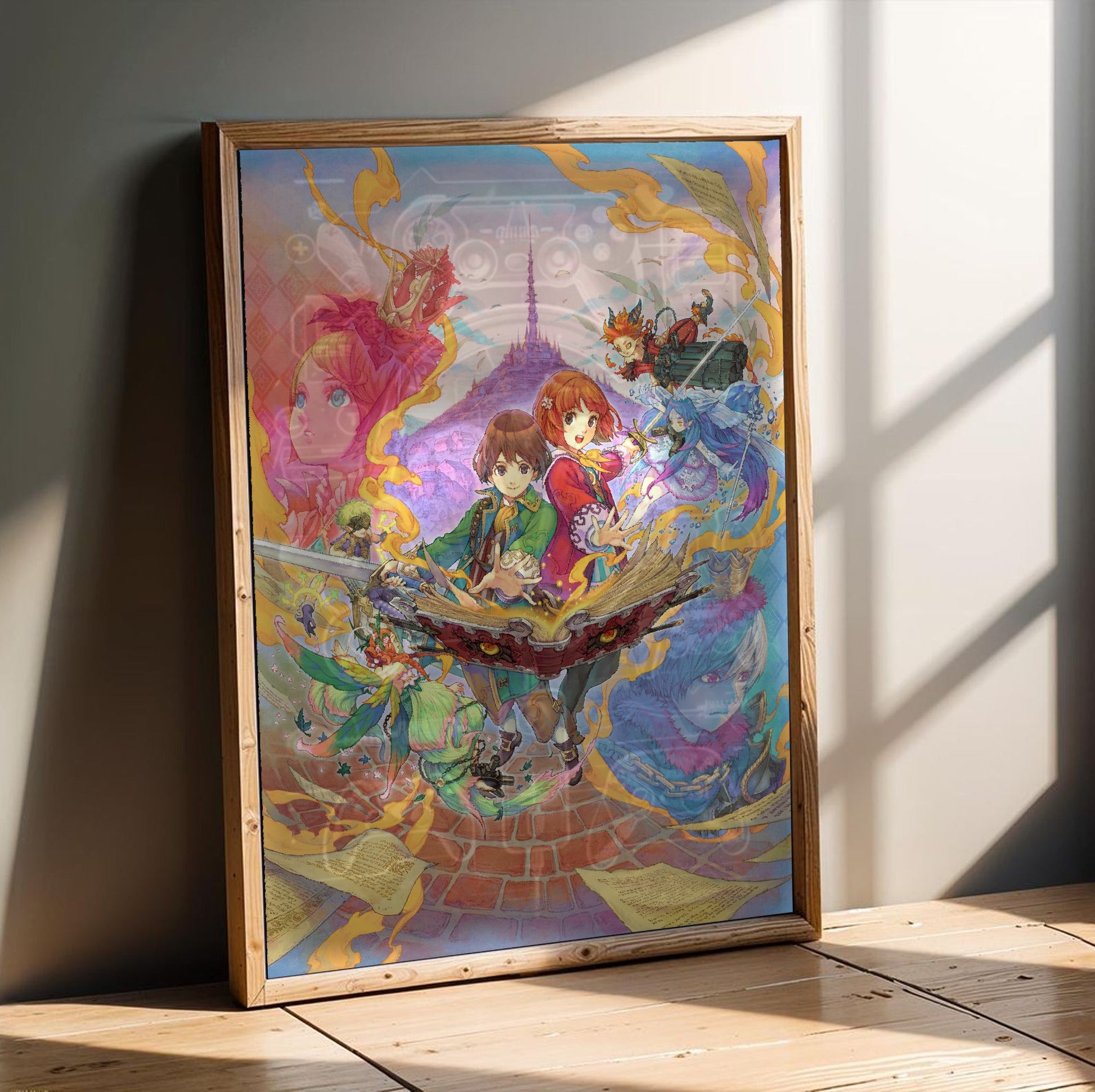 Avalon Code Main Illustration by Haccan in an oak frame leaning on a wooden floor