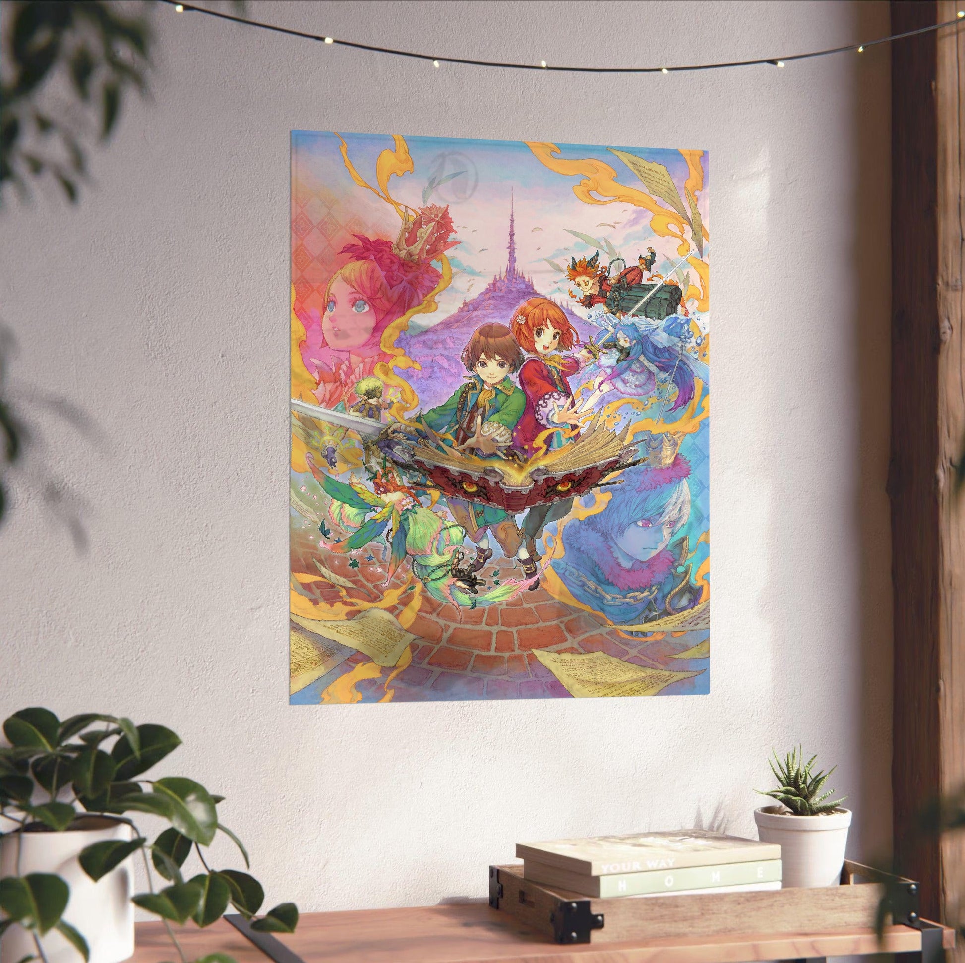 Avalon Code Main Illustration by Haccan unframed on a white wall above a desk