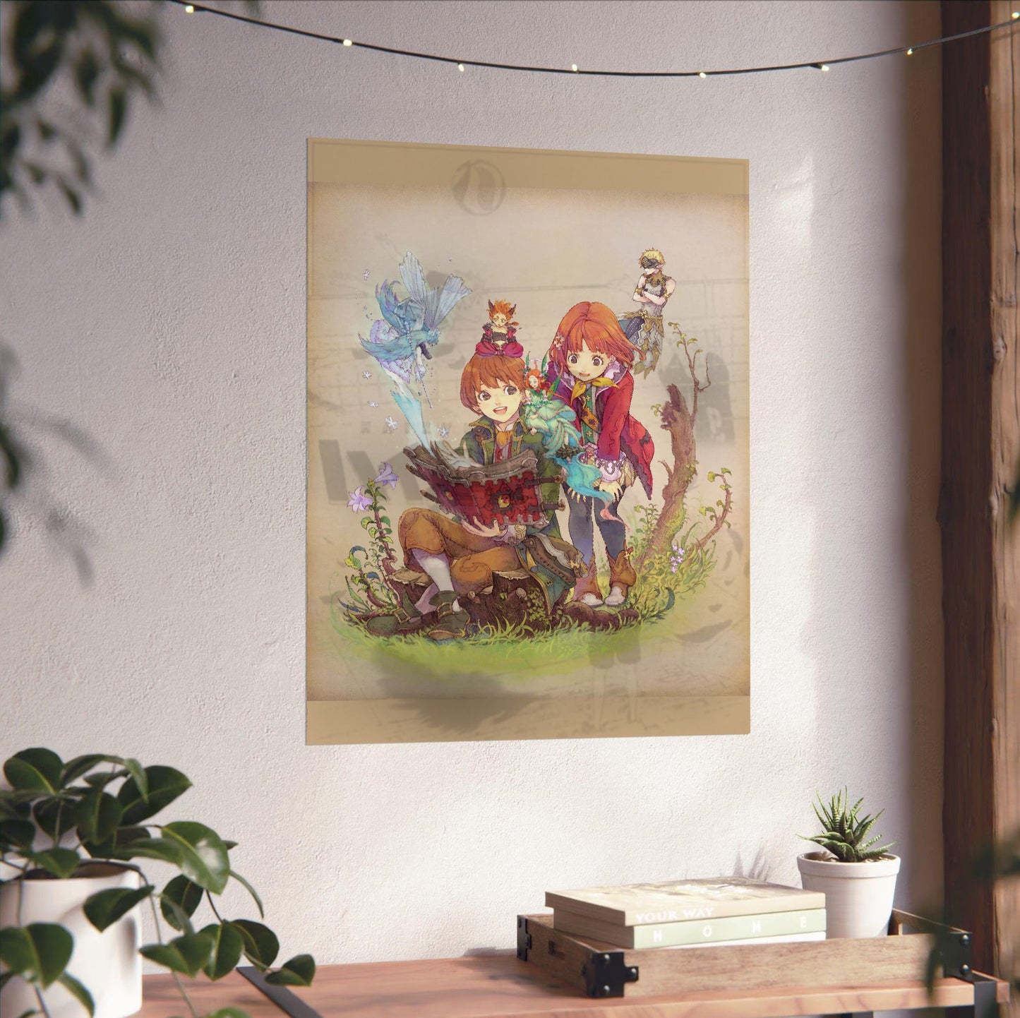 Avalon Code Yumil and Tia Illustration by Haccan unframed on a white wall above a desk