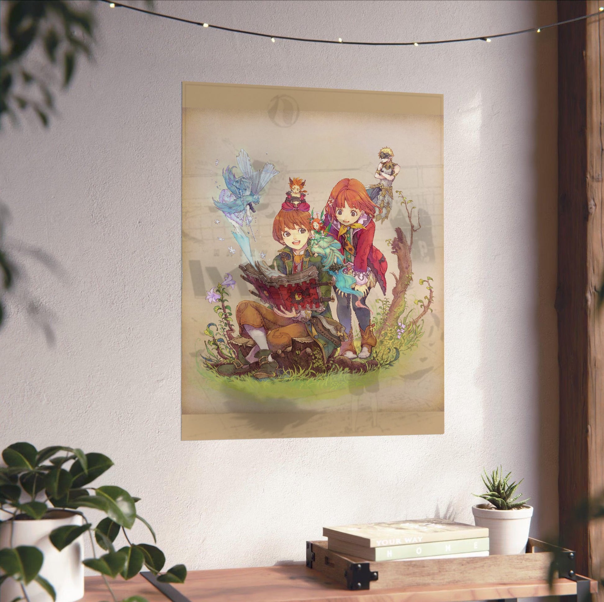 Avalon Code Yumil and Tia Illustration by Haccan unframed on a white wall above a desk