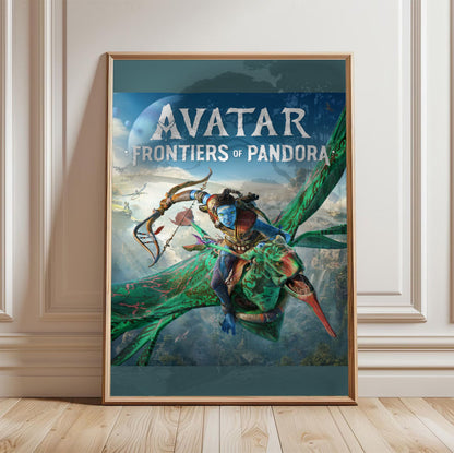 Avatar Frontiers of Pandora Official Cover Art in a light oak frame leaning against a white wall