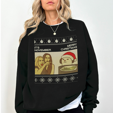 Funny Christmas Meme Sweatshirt – “It’s November Merry Christmas” Holiday Pullover | Unisex Ugly Christmas Sweater | Cozy Winter Gift