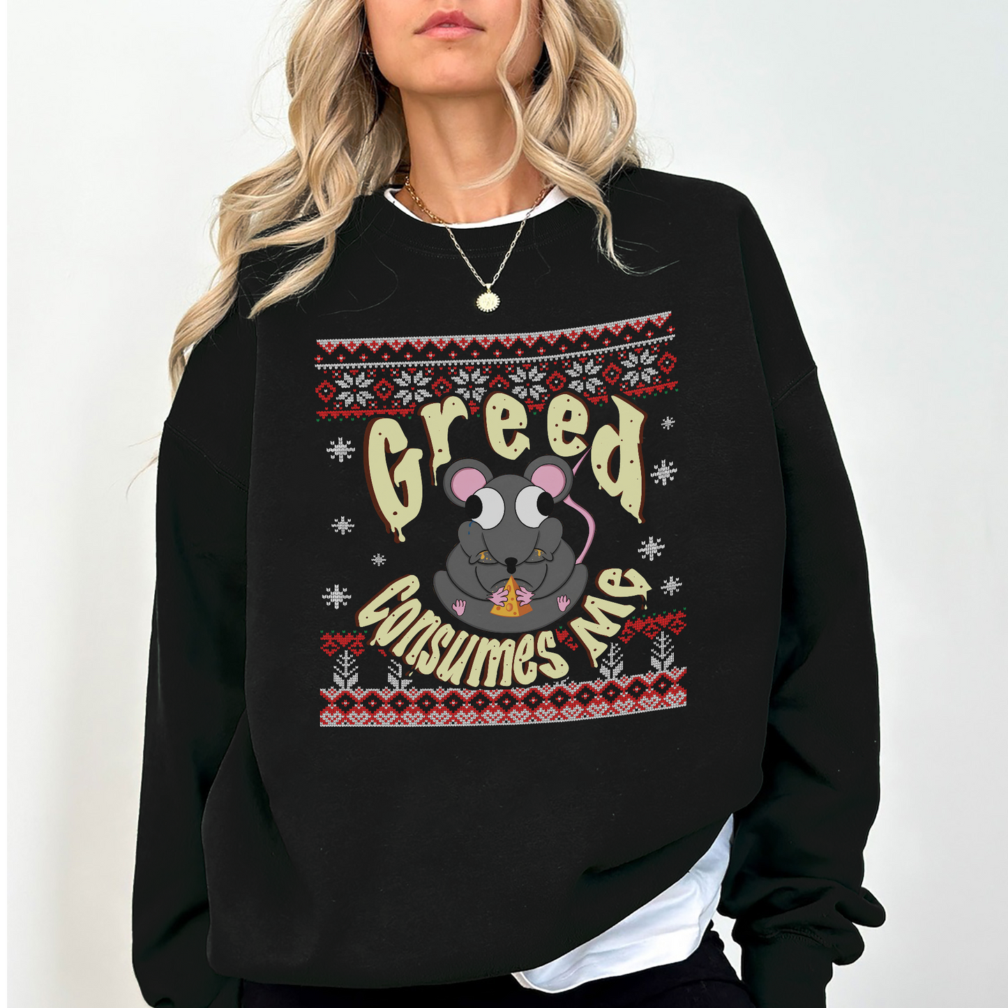 Greed Consumes Me Rat Christmas Sweatshirt – Funny Holiday Ugly Sweater, Cozy Winter Unisex Crewneck (Copy)