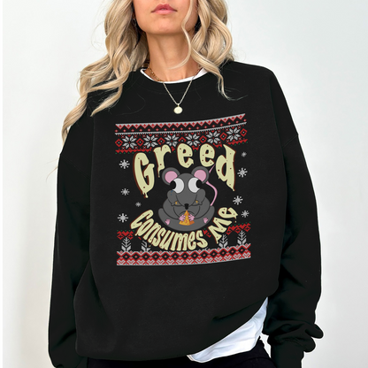 Greed Consumes Me Rat Christmas Sweatshirt – Funny Holiday Ugly Sweater, Cozy Winter Unisex Crewneck (Copy)