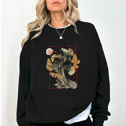 Japanese Geisha Art Sweatshirt – Ukiyo-e Inspired Graphic Oversized Pullover