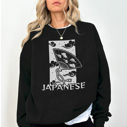 Japanese Folding Fan Sweatshirt – Minimal Japanese Art Crewneck, Traditional Cloud Pattern, Aesthetic Japan Streetwear