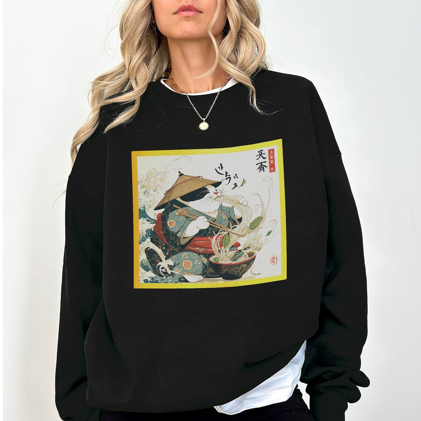 Japanese Ukiyo-e Cat Sweatshirt — Traditional Art Style Graphic Crewneck | Vintage Aesthetic Unisex Pullover