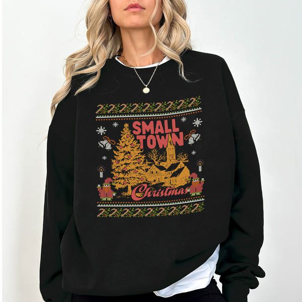 Small Town Christmas Sweatshirt – Cozy Holiday Sweater, Vintage Winter Town Design, Christmas Gift, Unisex Crewneck