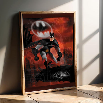 Batman Vengeance key art poster in an oak frame leaning on a wooden floor