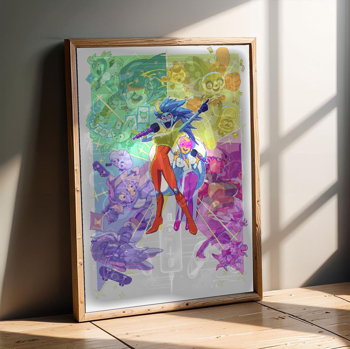 Battle Vision Network key art poster in an oak frame leaning on a wooden floor