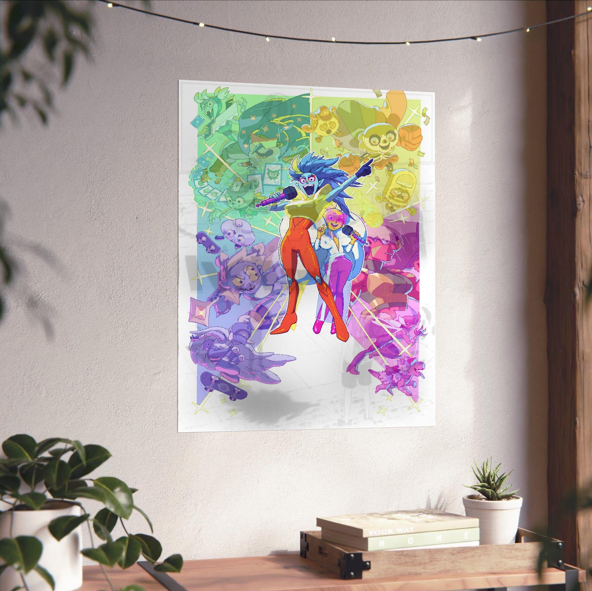 Battle Vision Network key art poster unframed on a white wall above a desk