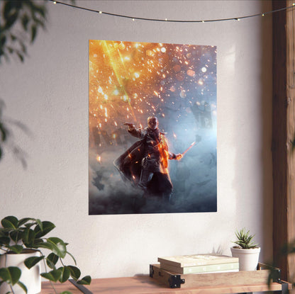 Battlefield 1 Revolution Edition key art poster unframed on a white wall above a desk
