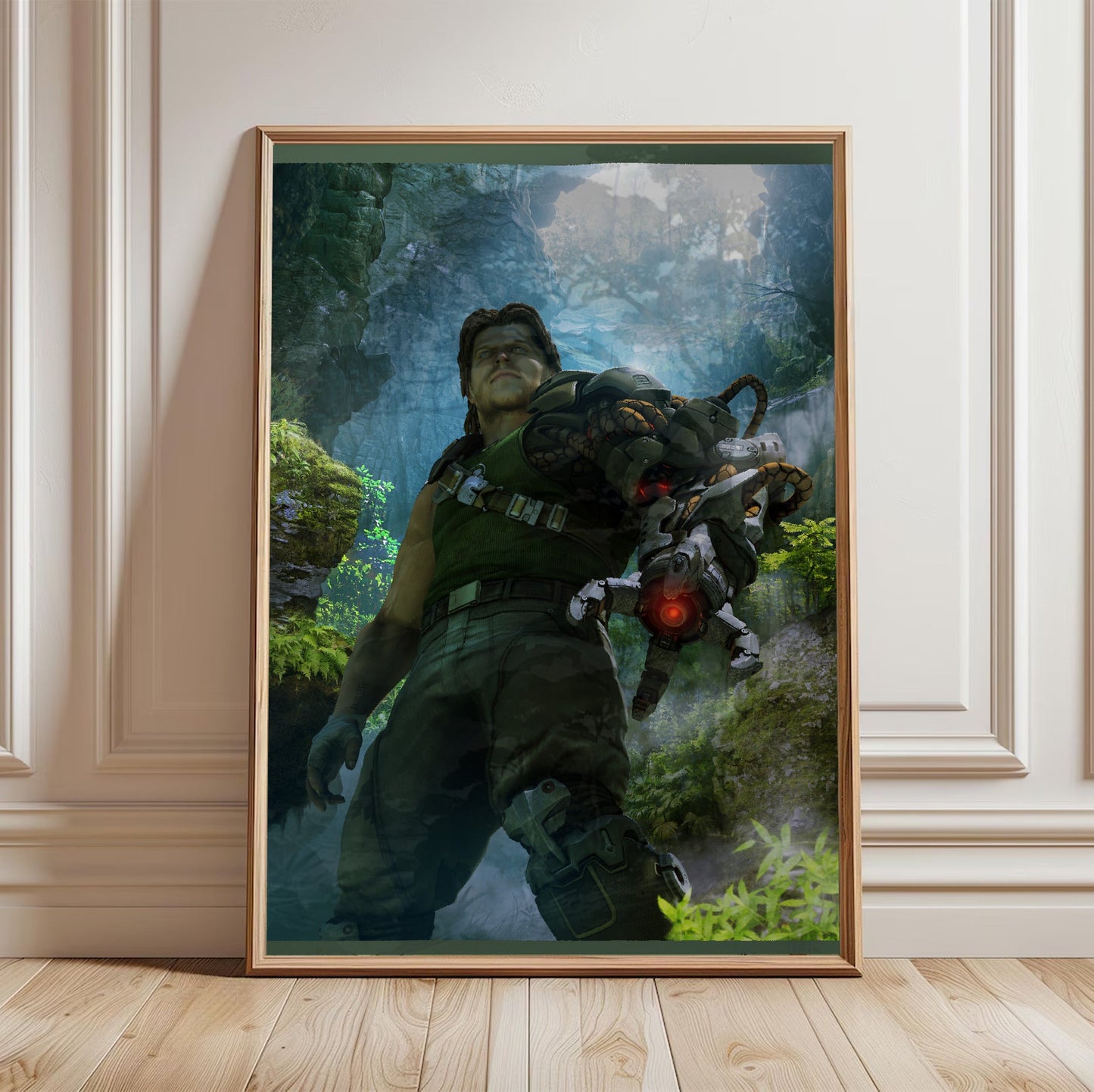Bionic Commando cave artwork poster in a framed room setting