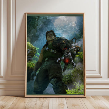 Bionic Commando cave artwork poster in a framed room setting