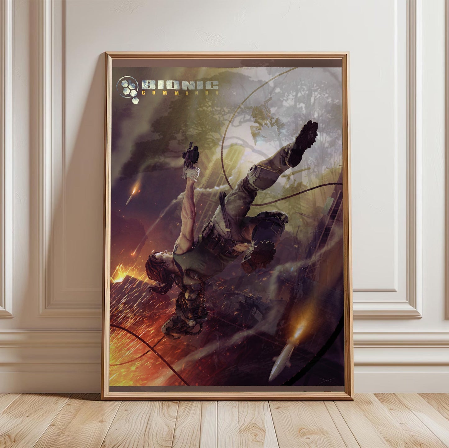 Bionic Commando Leipzig poster in a framed room setting