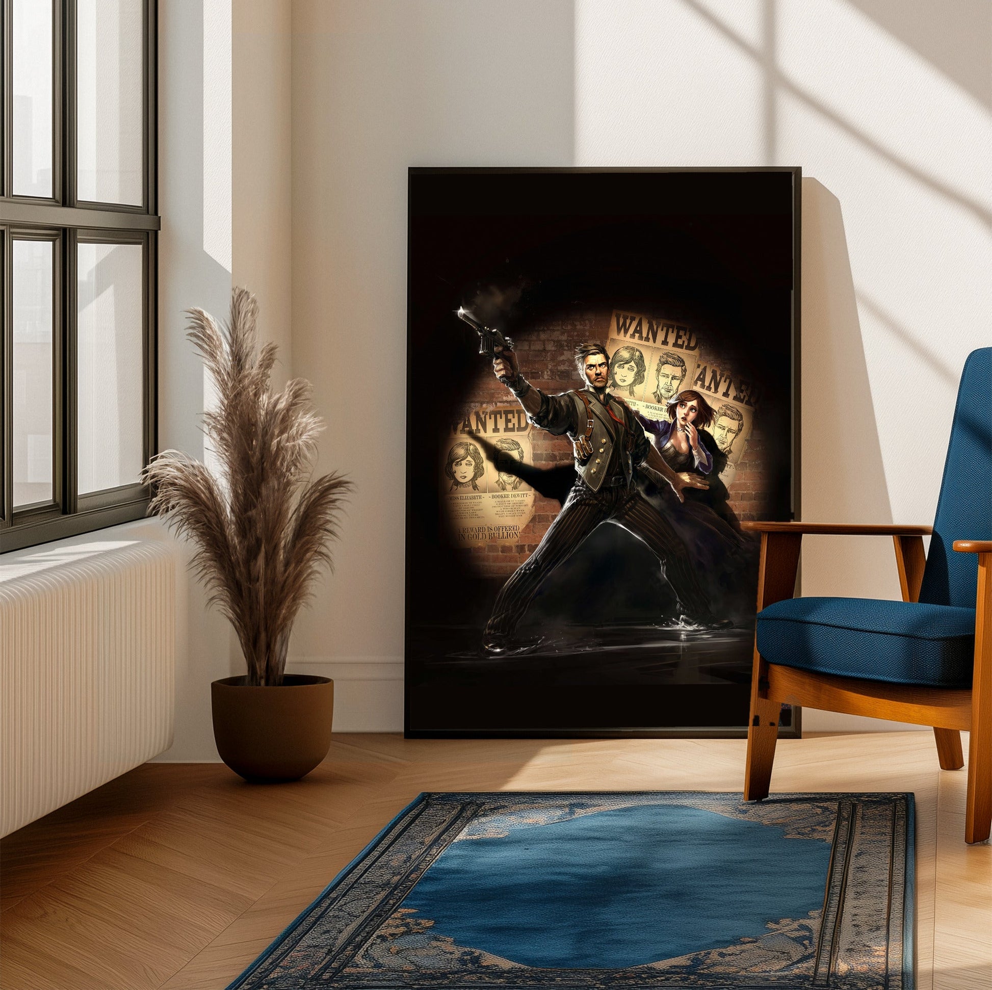 BioShock Infinite Booker and Elizabeth poster on a living room wall
