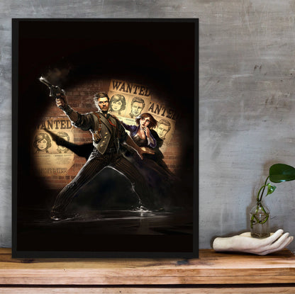 BioShock Infinite Booker and Elizabeth poster hung above a desk