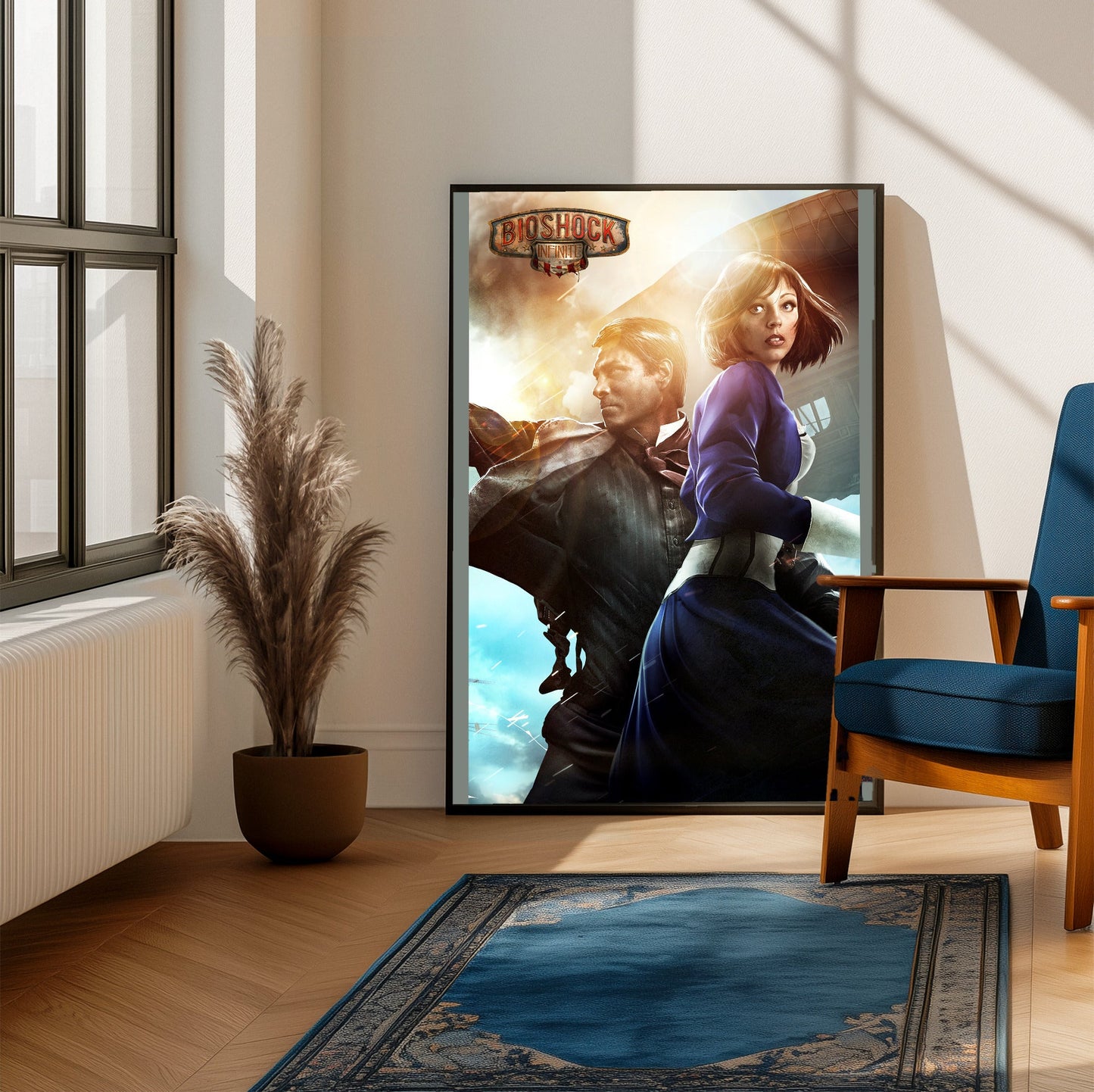 BioShock Infinite key art poster on a living room wall