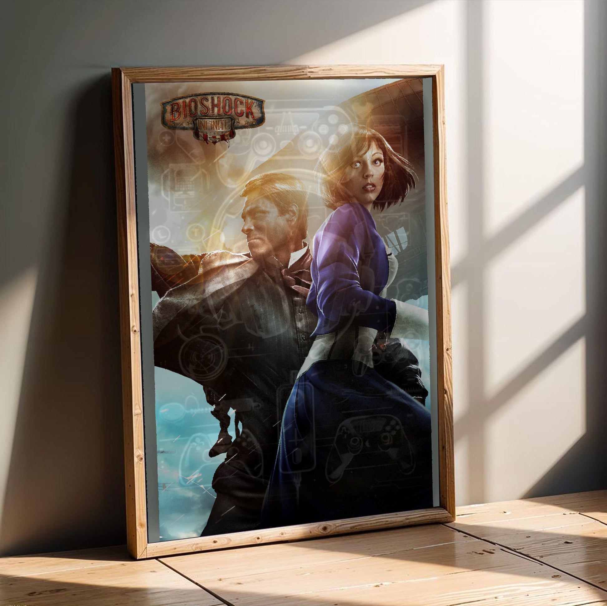 BioShock Infinite key art poster in a modern interior