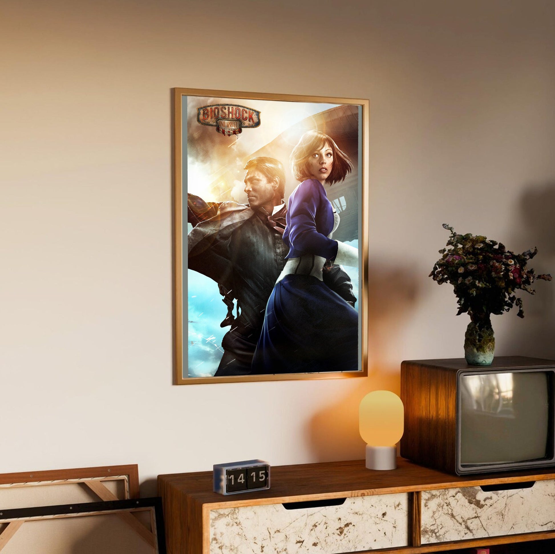 BioShock Infinite key art poster styled on a gallery wall